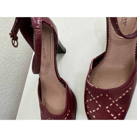 Vintage Women's Retro Highlights Maroon Leather Heel Sandal Size 6 - Picture 8 of 12